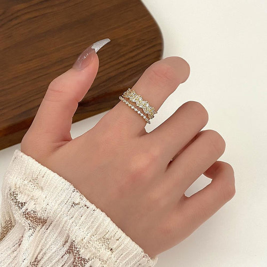 ins multi-layer zircon ring female fashion personality temperament geometric opening wheat ear index finger ring light luxury ring