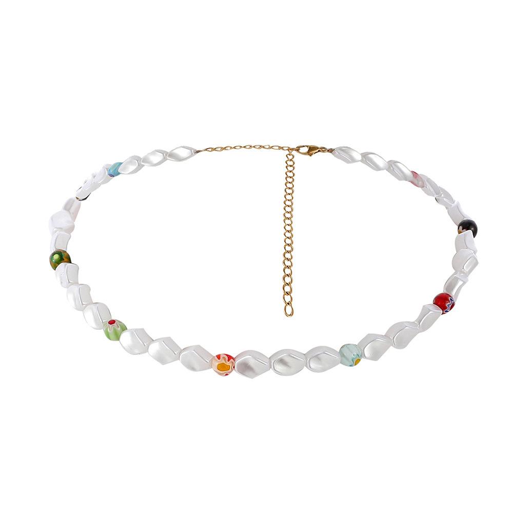 Fashion Geometric Pearl Glass Necklace Bohemian Personality Elegant Clavicle Necklace Female