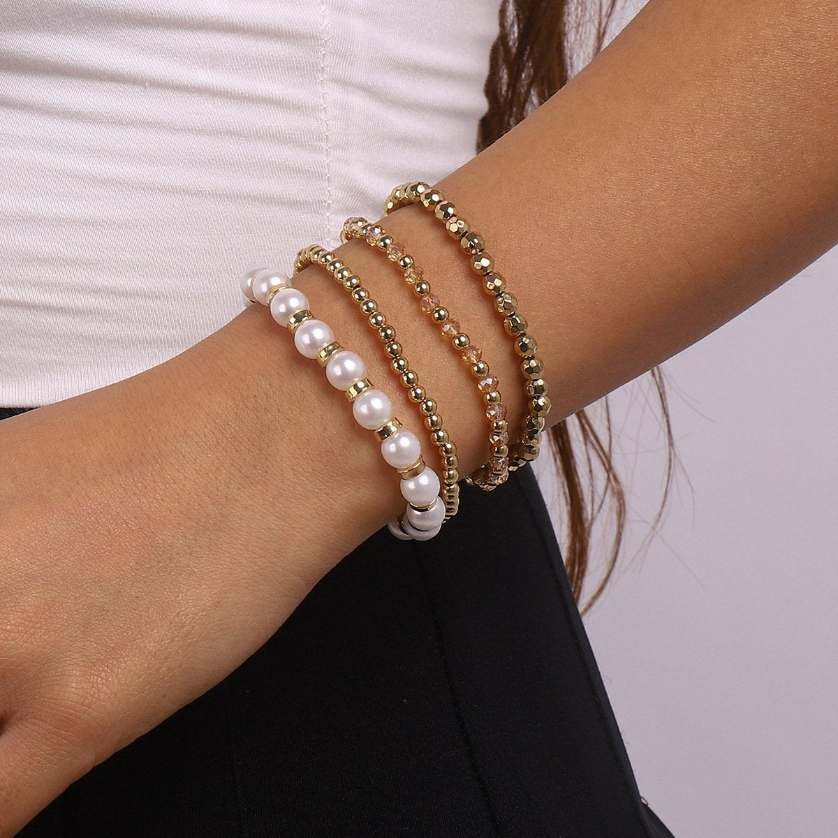 B1753TikTok Pearl Bead Fashion Bracelet Set Retro Multi-layered Wearing Bracelets