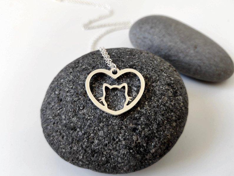 19 Years Peach Heart Cat Necklace Heart Animal Pendant Clavicle Chain Female