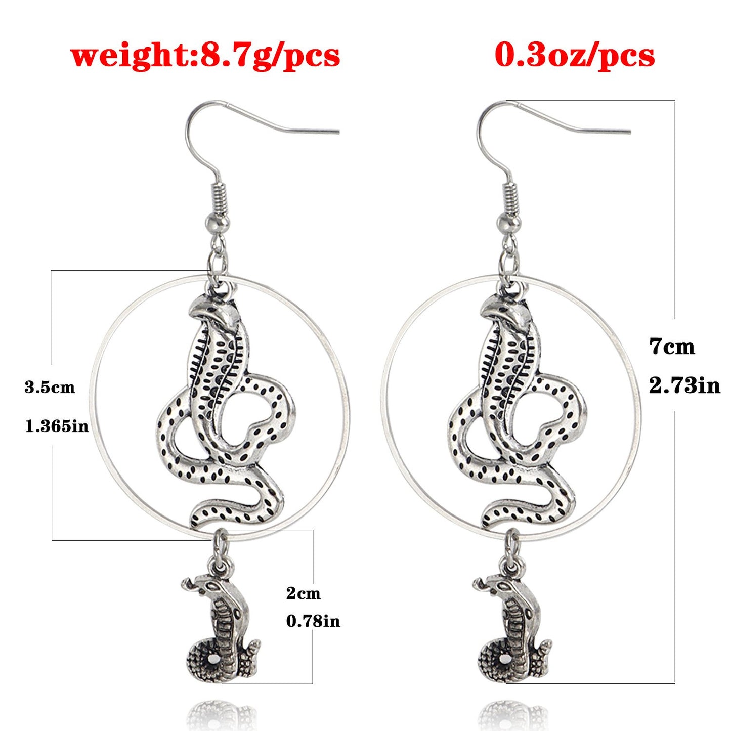 Jewelry bohemian retro trend snake earrings personality zodiac cobra ear hook earrings