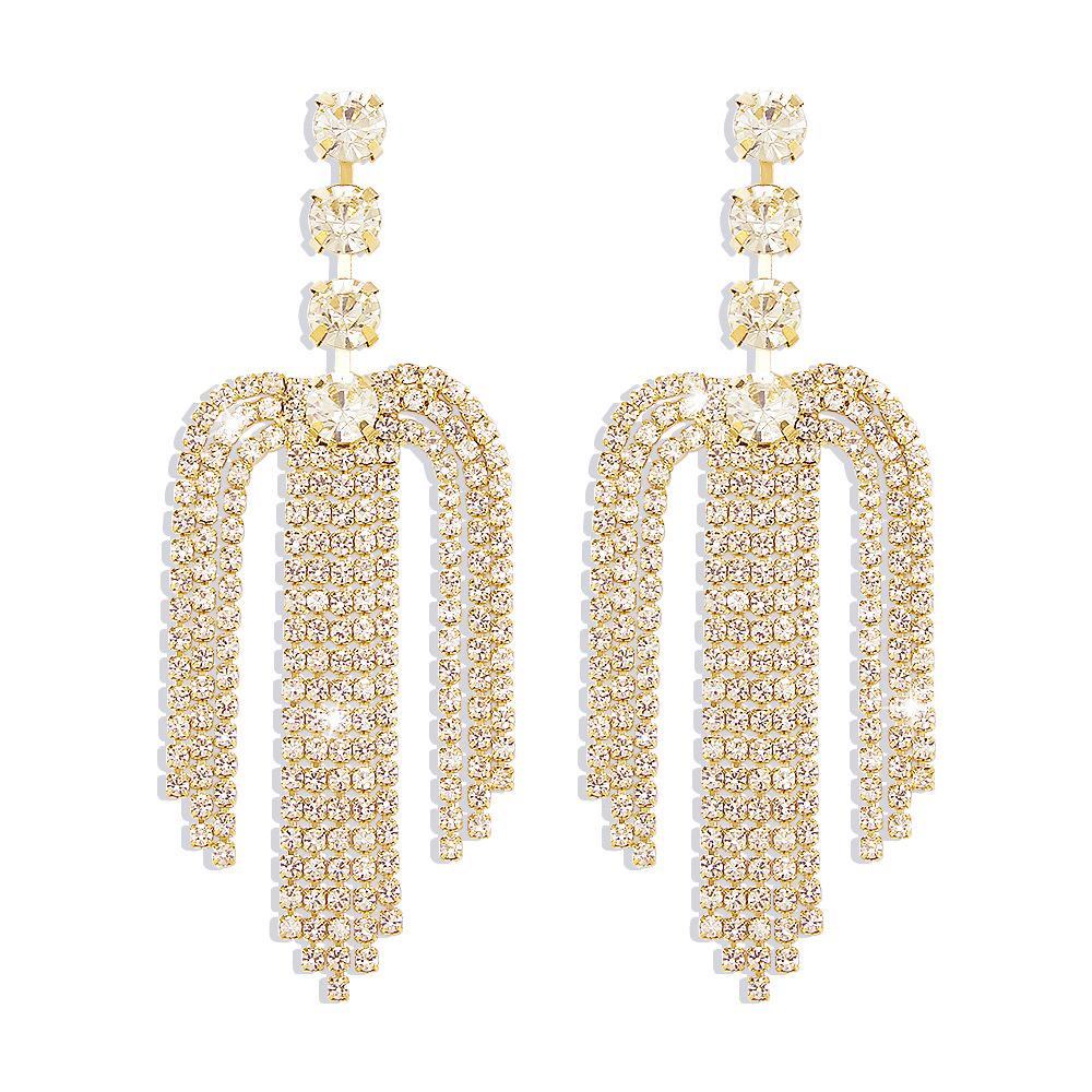 E1277 Jewelry Night Super Flash Rhinestone Earrings Exaggerated Geometric U-shaped Ladies Long Earrings