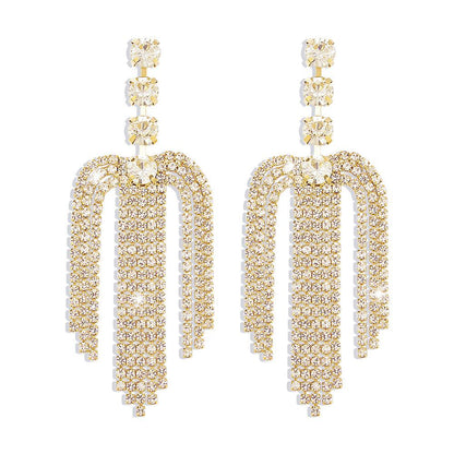 E1277 Jewelry Night Super Flash Rhinestone Earrings Exaggerated Geometric U-shaped Ladies Long Earrings