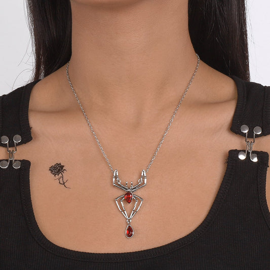 N7763 creative personality necklace ruby spider pendant glass diamond necklace halloween party necklace
