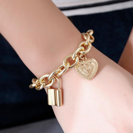 Exaggerated bracelet punk hip-hop thick chain lock bracelet non-mainstream couple jewelry