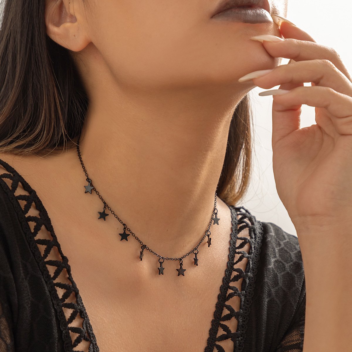 Jewelry Sweet Cool Dark Single-layer Disc Star Necklace Simple Personality Cross Clavicle Necklace