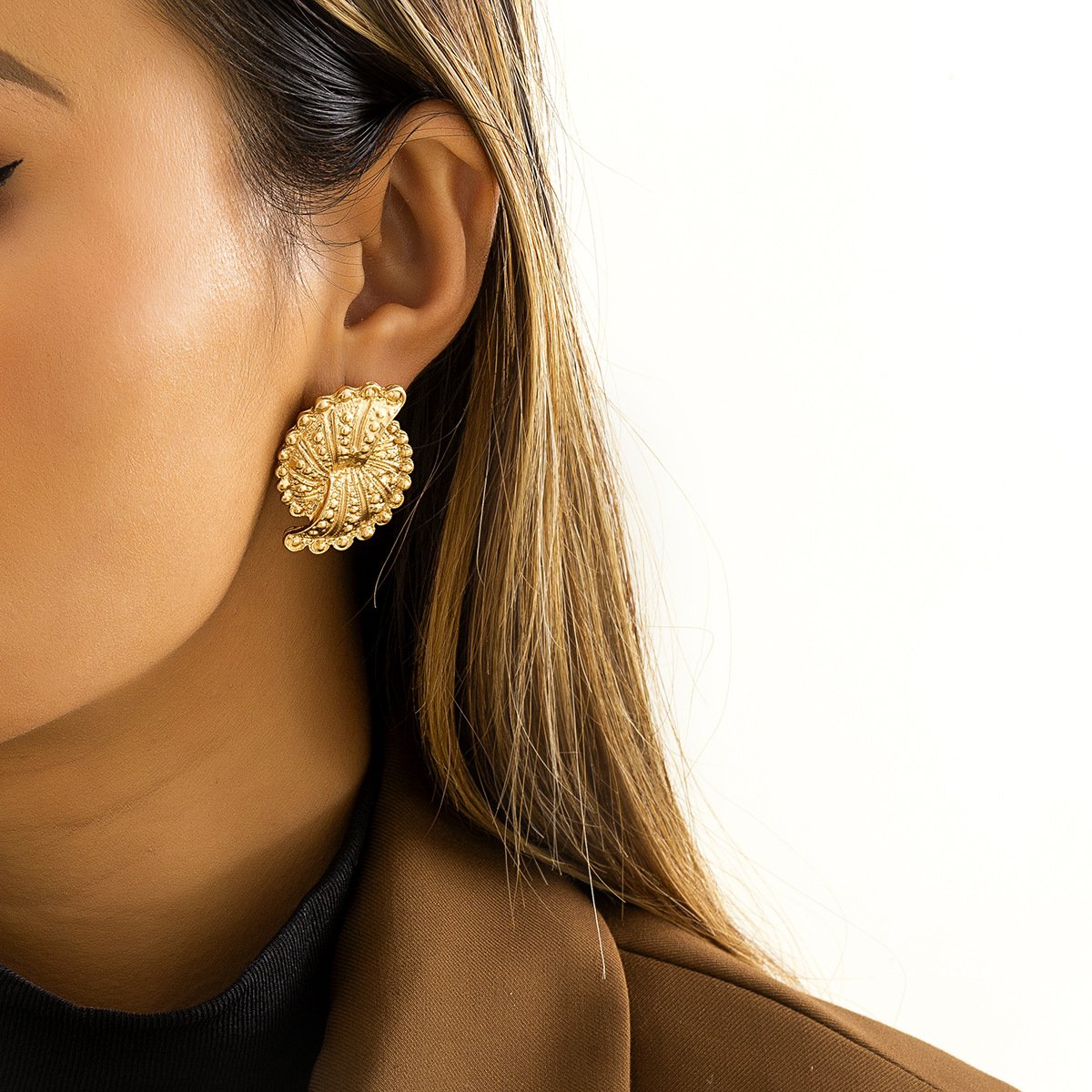 Jewelry metal flower-shaped fan-leaf stitching earrings retro niche geometric all-match earrings for women