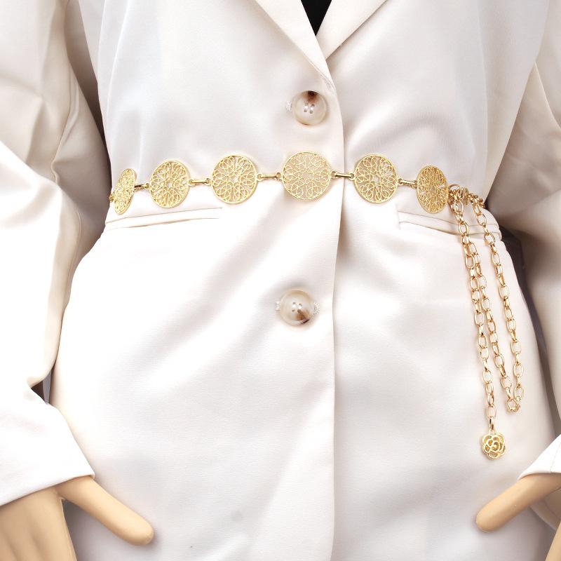 Ethnic retro ring hollow pattern waist chain ladies decorative belly dance metal waist chain