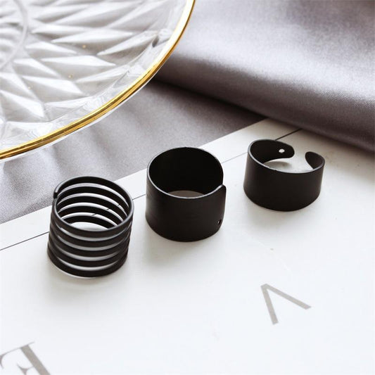 Hand Jewelry Lord's Sun Kong Hyo-jin Black Matte Frosted Open Ring Three-piece Tail Ring