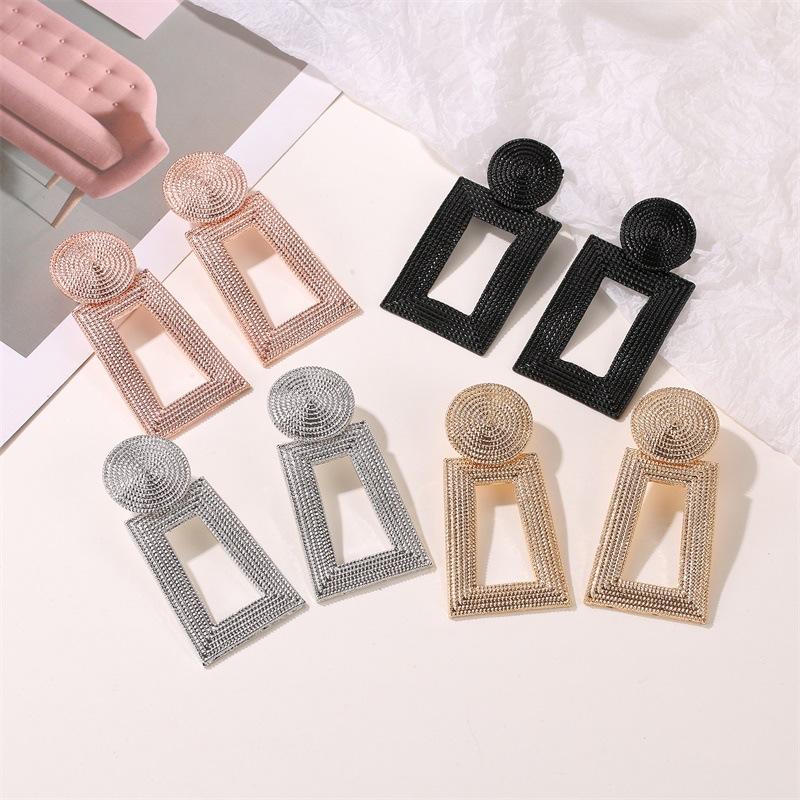 Frosty hollow trapezoidal earrings temperament geometric pendant earrings female square pattern metal earrings
