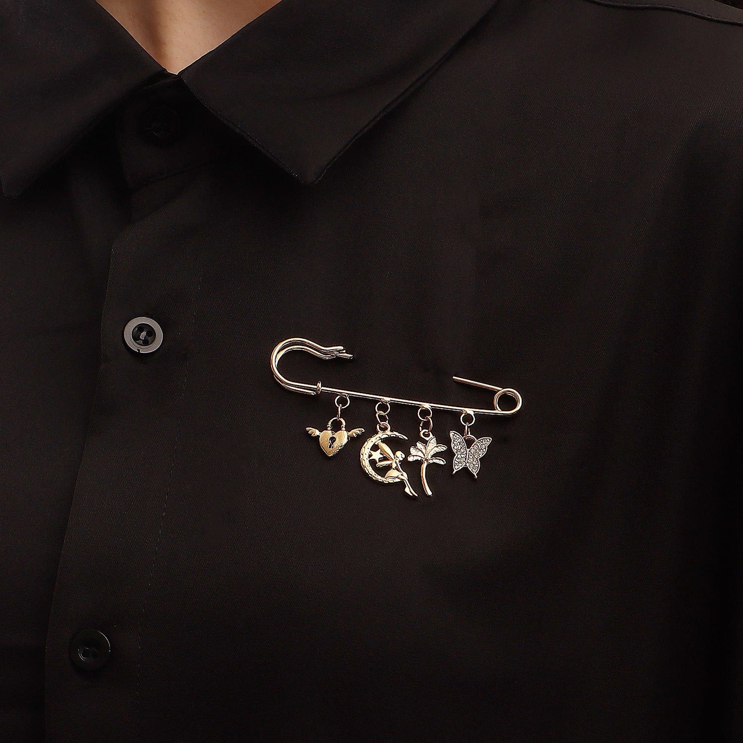 Jewelry simple tassel multi-element brooch accessories female geometric micro-diamond butterfly exaggerated brooch