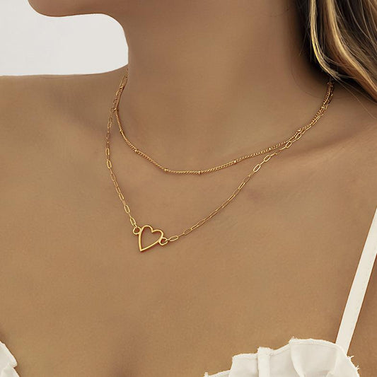 Jewelry stacked double-layer simple ball chain clavicle chain all-match cold love necklace female