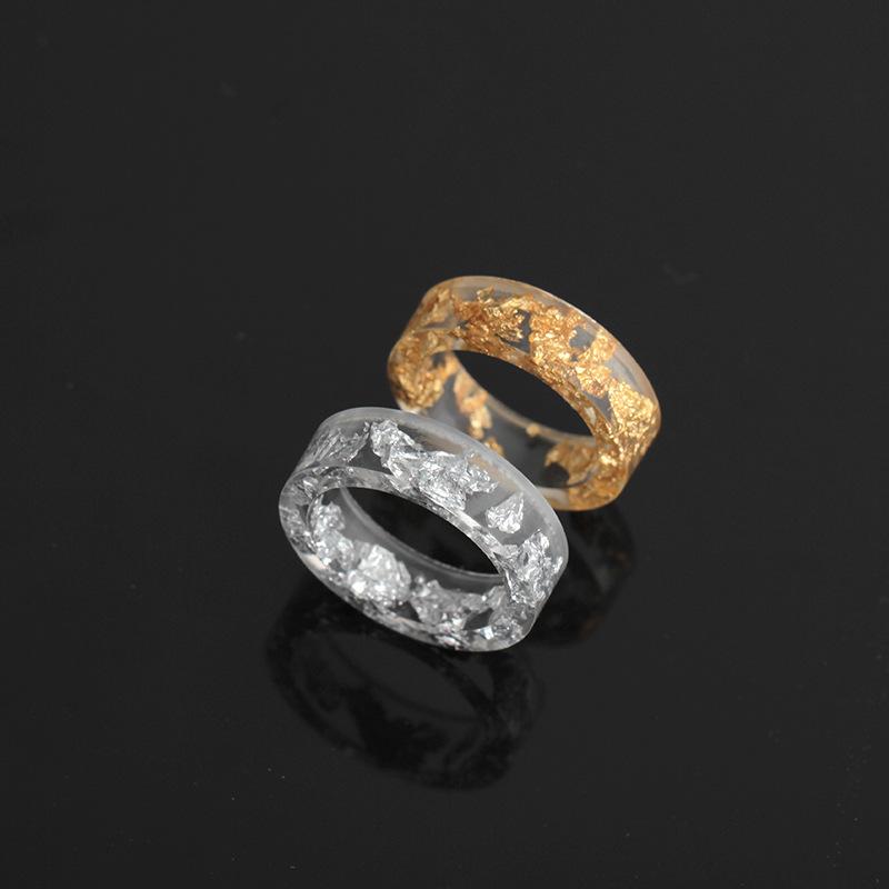 Jewelry Fashion Gold and Silver Foil Ring Resin Epoxy Handmade Ring