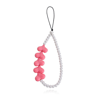 Jewelry Pink Exaggerated Geometric Love Mobile Phone Chain Female Acrylic Pearl Mobile Phone Anti-lost Lanyard