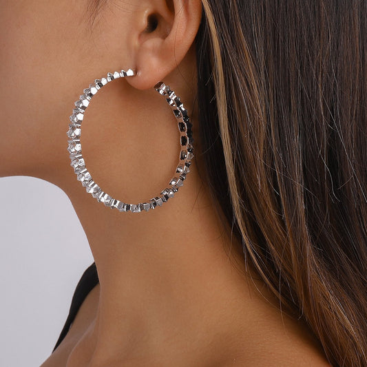 E1428 Exaggerated C-shaped Earring Hollow Geometric Irregular Chain Earrings Earrings