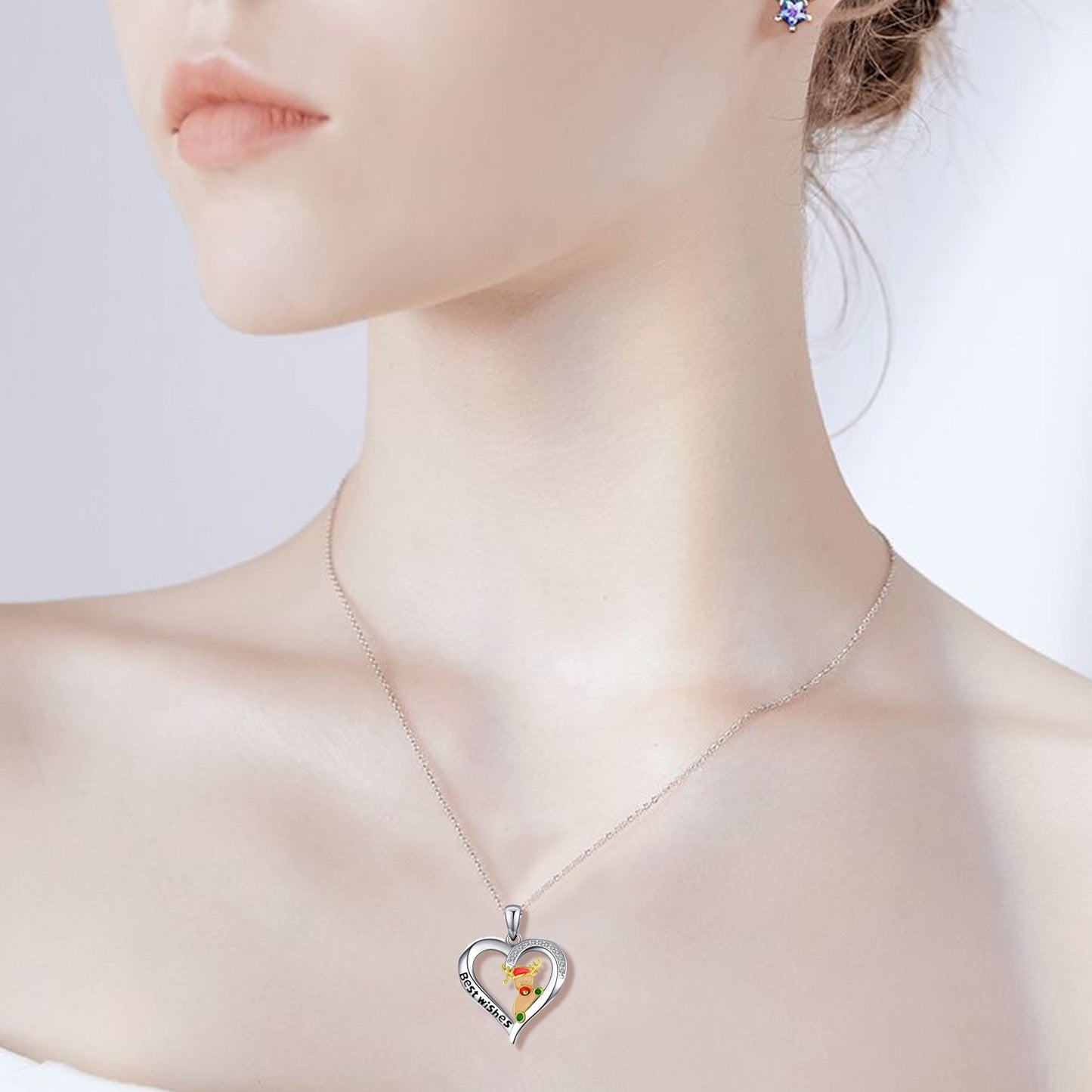 Explosive women's 925 silver Christmas elk drop oil lettering necklace bestes holiday gift