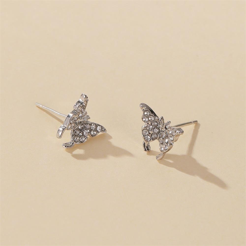 Classic Earrings Temperament Two Butterflies Sweet Light Luxury Earrings Versatile Simple Rhinestone Earrings Butterfly Earrings