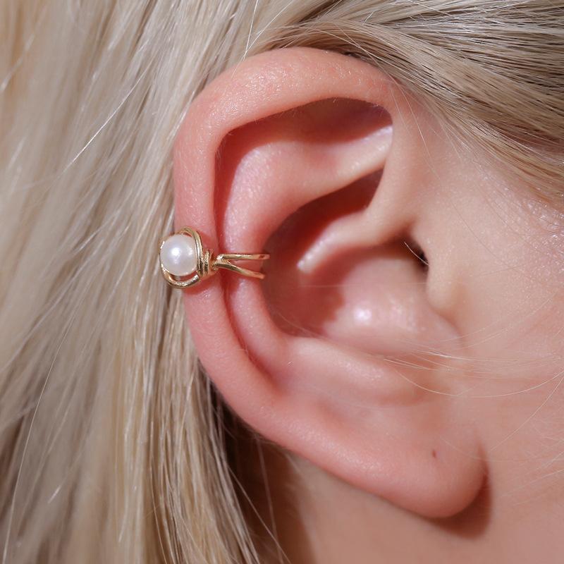 Fashion sweet earrings single simple pearl ear bone clip personality knotted no ear piercing women's ear clip ear buckle