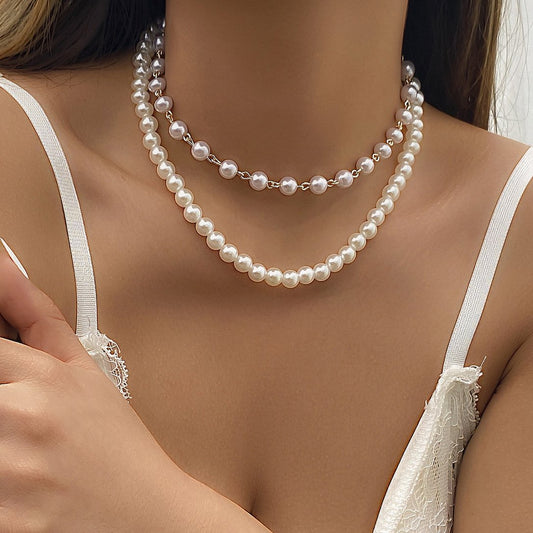 Jewelry Retro Versatile Imitation Pearl Stacked Clavicle Chain Stacked Temperament Double Layer Necklace