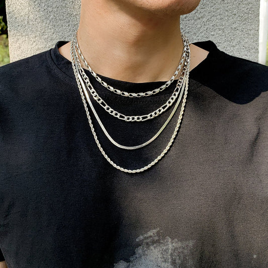 Hip-hop trendy cool street shot metal snake bone chain men's necklace set fashion geometric collarbone necklace