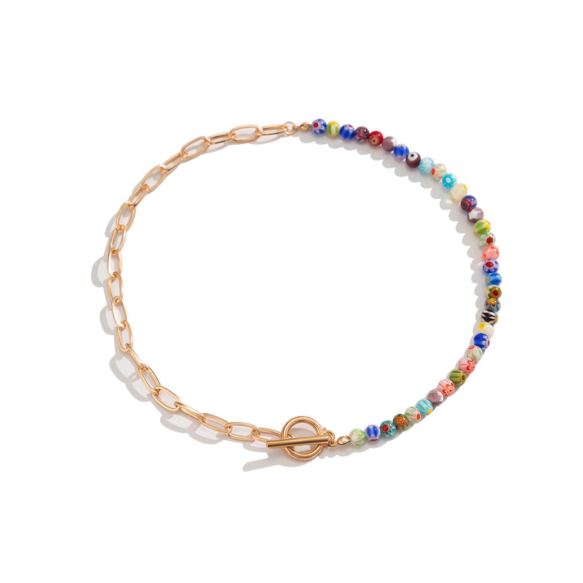 Jewelry Simple Asymmetric Printed Bead Necklace Female Niche Cross Chain OT Buckle Necklace