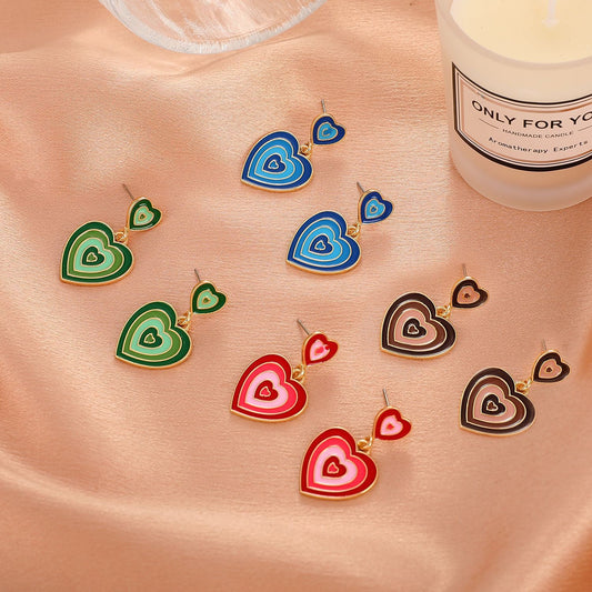 Ins color matching love earrings female retro fashion personality alloy drop nectarine peach heart earrings