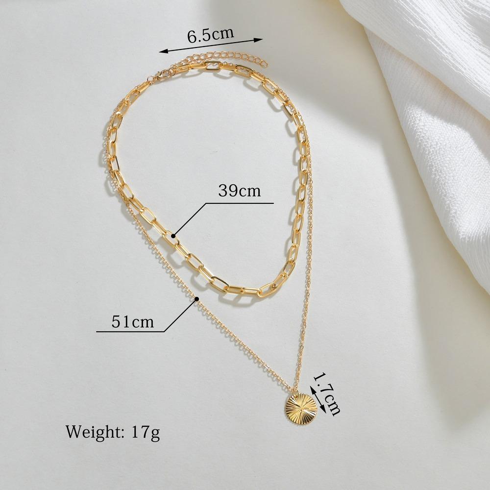 Retro Fashion Pattern Iron Pendant Necklace Double Choker Clavicle Chain Accessories