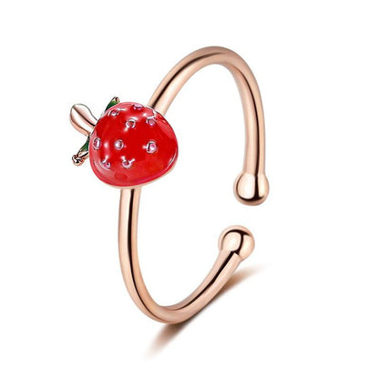 Small fresh vitality girl strawberry open ring sweet Mori knuckle ring simple literary student tail ring