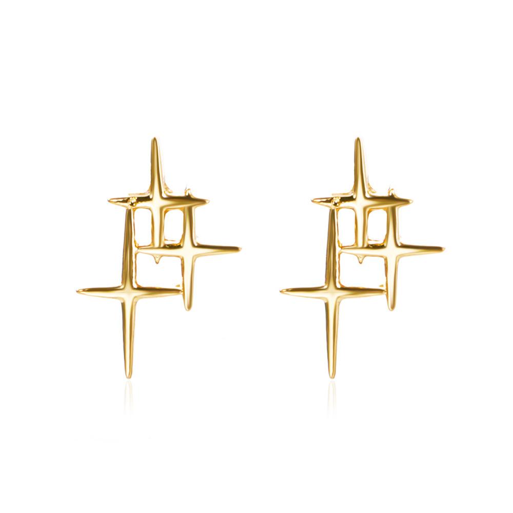 Simple old-fashioned creative earrings ins metal cross star earrings niche design irregular earrings
