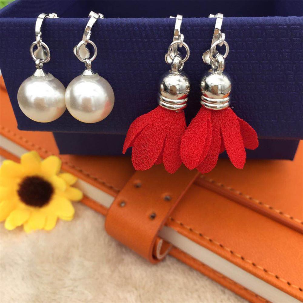 Pearl fabric flower 925 silver-plated hook hypoallergenic short female earrings summer earrings ear clips