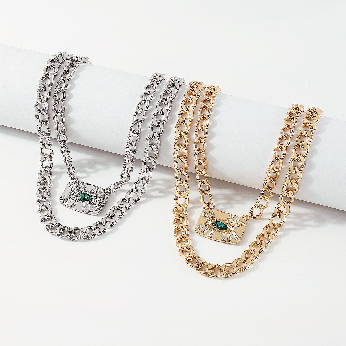 N1715 jewelry thick chain punk exaggerated necklace stacked rhinestone eyes hip-hop necklace