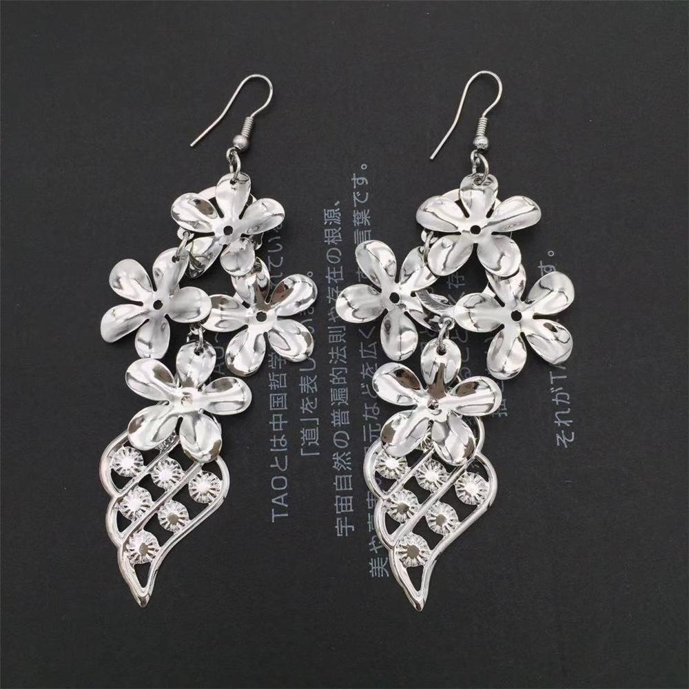 Multi-layer ice flower leaf earrings exaggerated earrings accessories