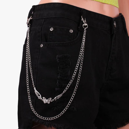 Female cool ins pants chain accessories punk jeans decoration fashion jk uniform check skirt diamond butterfly pants chain