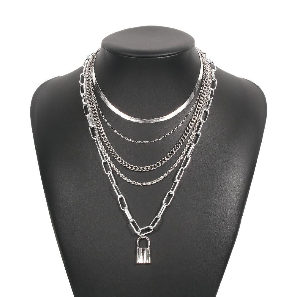 N915 Fashion Chain Necklace Personality Exaggerated Net Red Lock Pendant Necklace Street Shoot Punk Necklace Female