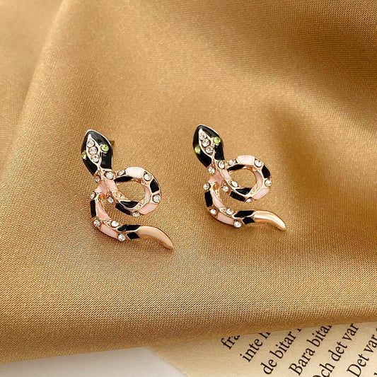 Ins exaggerated cobra earrings fashion temperament micro-inlaid zircon contrast color beauty snake animal earrings earrings