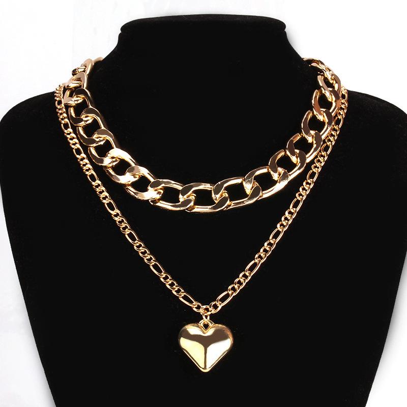 Jewelry love double-layer set chain female personality creative fashion necklace ins peach heart clavicle chain
