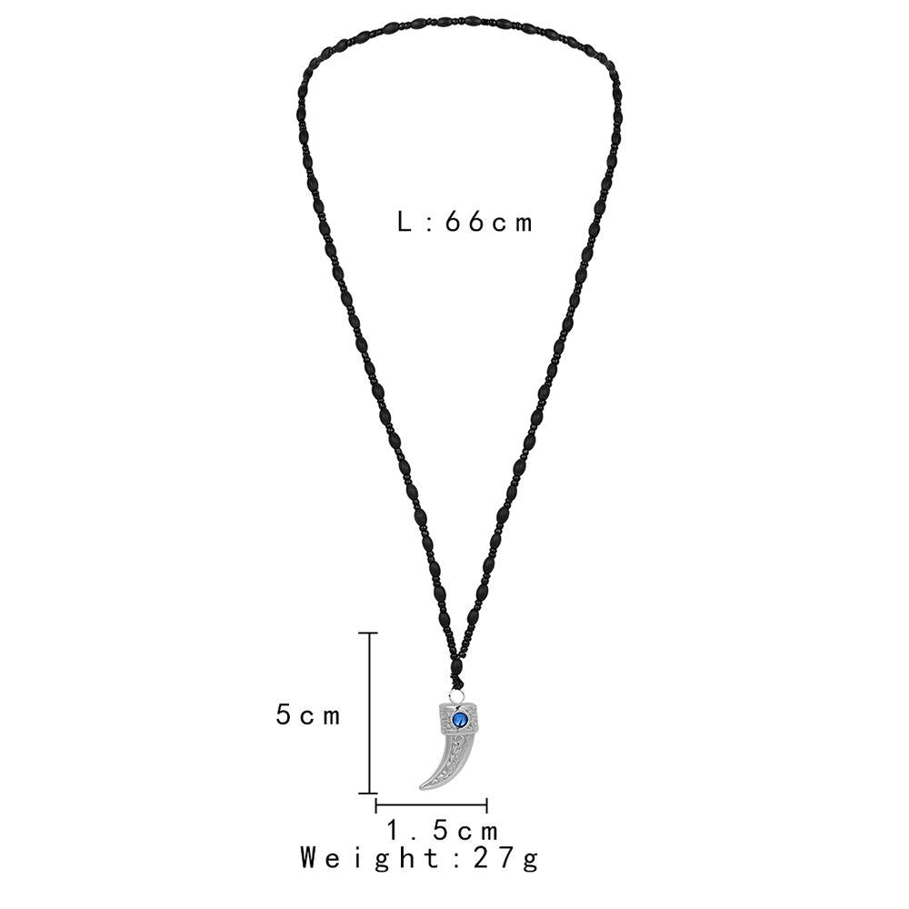 Fashion simple personality men's domineering stainless steel wolf tooth dagger handmade beaded necklace neck chain sweater chain