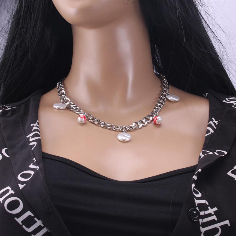 Net red trendy brand dripping blood jewelry bloodthirsty male and female clavicle chain ins pearl titanium steel necklace