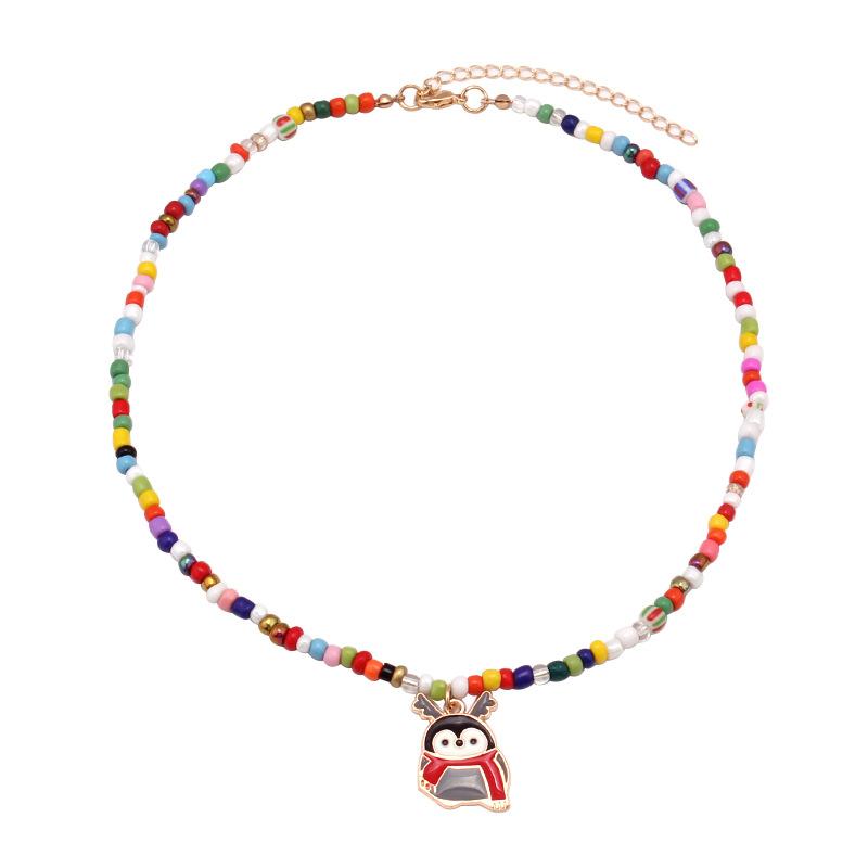 Christmas Ornament Fashion Drip Oil Pendant Christmas Tree Clavicle Chain Bohemian Colorful Handmade Rice Beads
