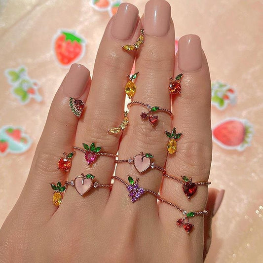 Cute fruit ring fun all-match grape apple ring ins sweet girl index finger ring