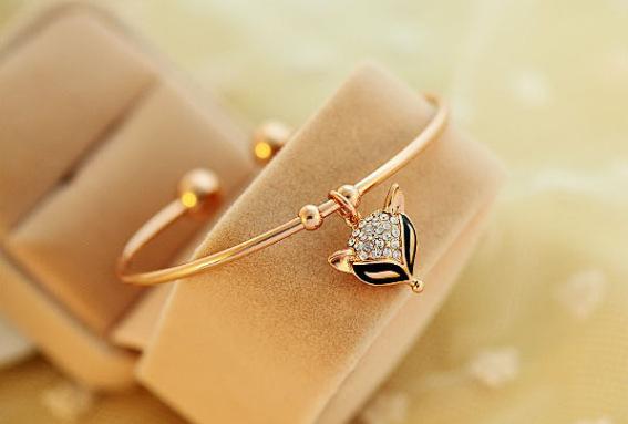 Vintage Jingmei Rose Gold Bracelet Cute Sparkling Diamond Fox Bracelet Jewelry