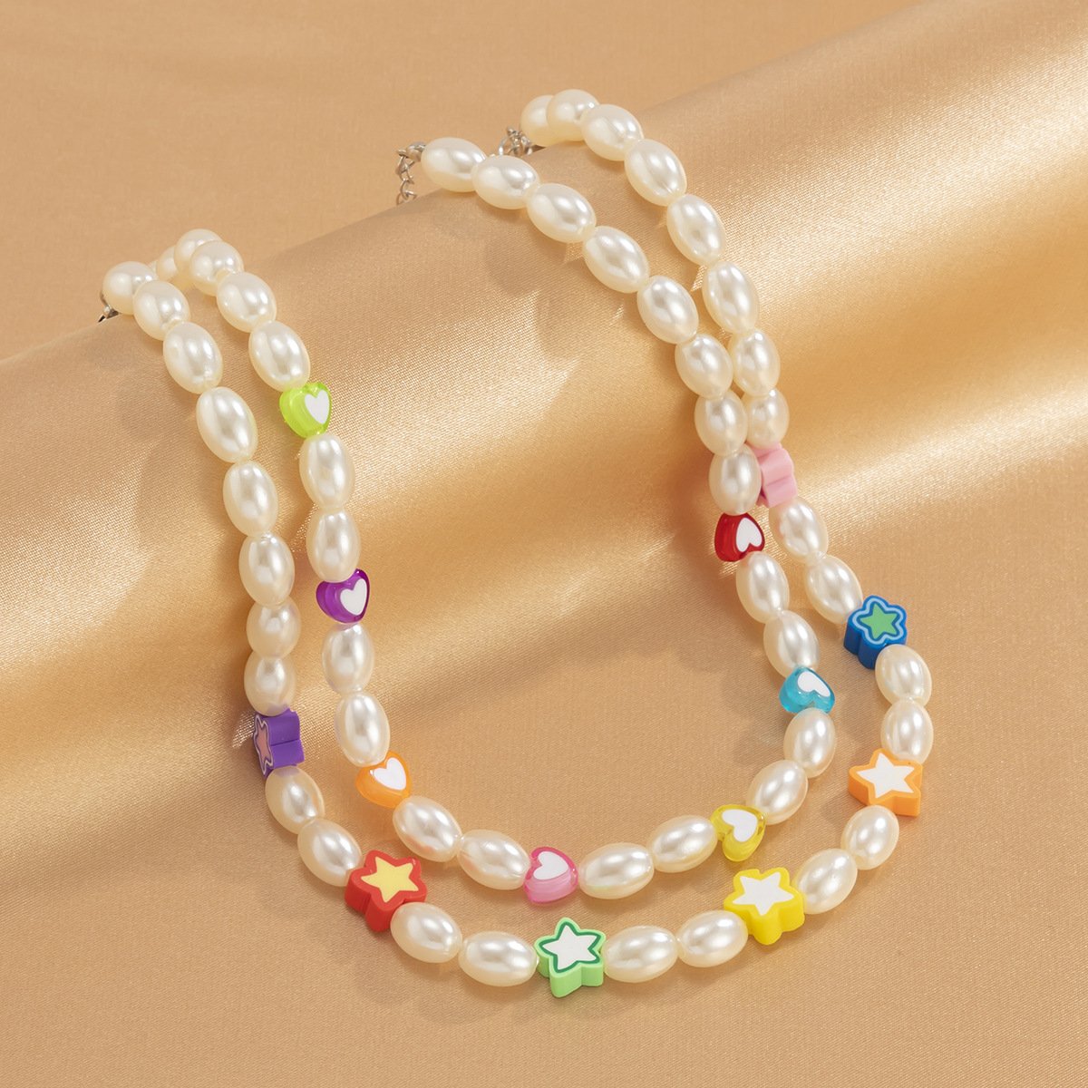 Jewelry Temperament Simple Imitation Pearl Clavicle Necklace Retro Color Peach Heart Star Clavicle Necklace
