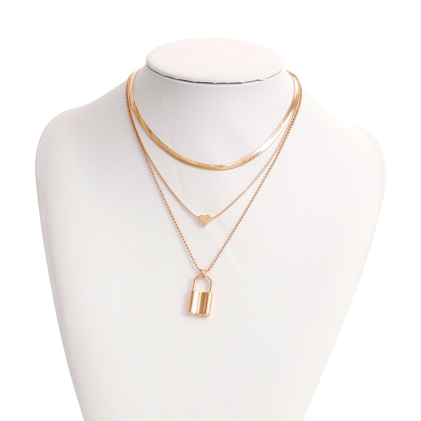 Jewelry Punk Multilayer Flat Snake Chain Padlock Love Pendant Necklace Women's Sweater Chain Advanced Sense Necklace
