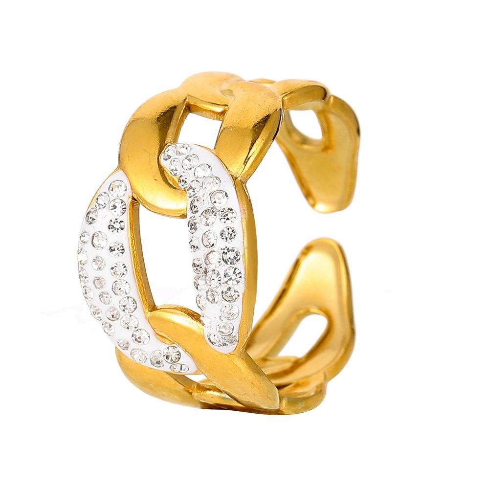 Niche design titanium steel ring micro-studded with diamonds braided open ring vacuum-plated 18K gold jewelry