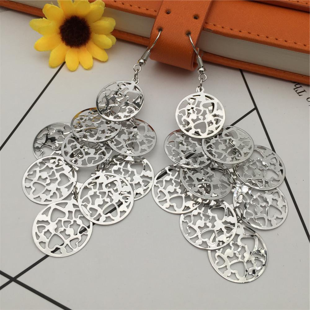 Hollow out love disc multi-layer ladies long earrings versatile earrings