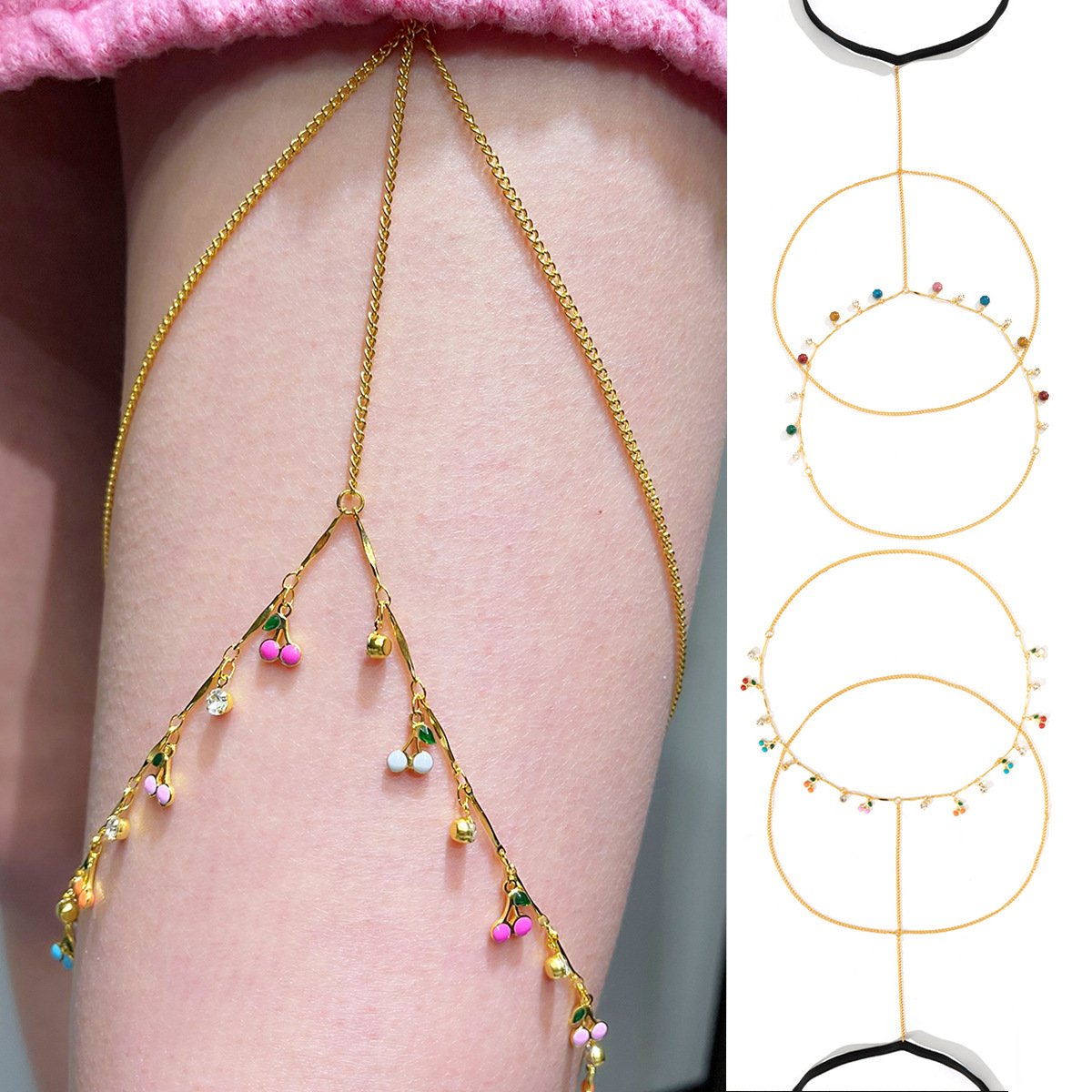 Jewelry Sweet Cool Spice Girl Chain Elastic Leg Decoration Colorful Fruit Cherry Tassel Thigh Chain Female