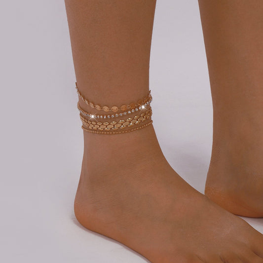 A163 Metal Simple Anklet Set Small Beads Sequins Claw Chain Multi-element Fashion Footwear