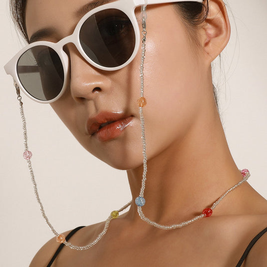 Jewelry fashion color mix and match bead glasses chain ladies transparent rice beads handmade wear