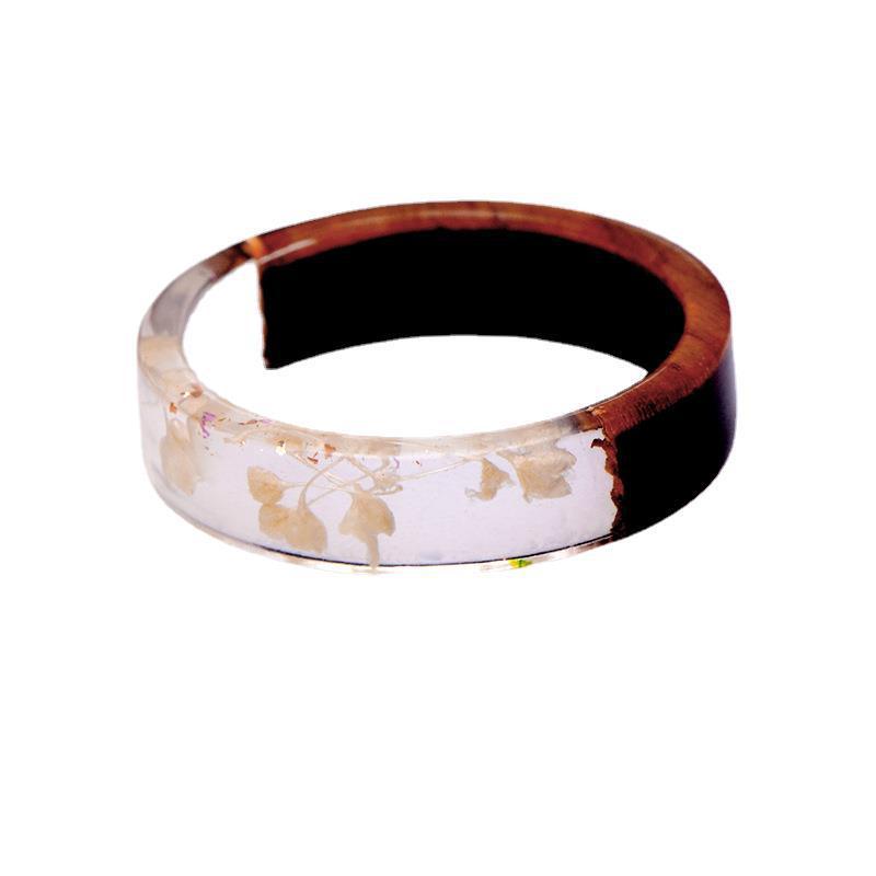 ins retro hand jewelry creative plant resin wood transparent ring