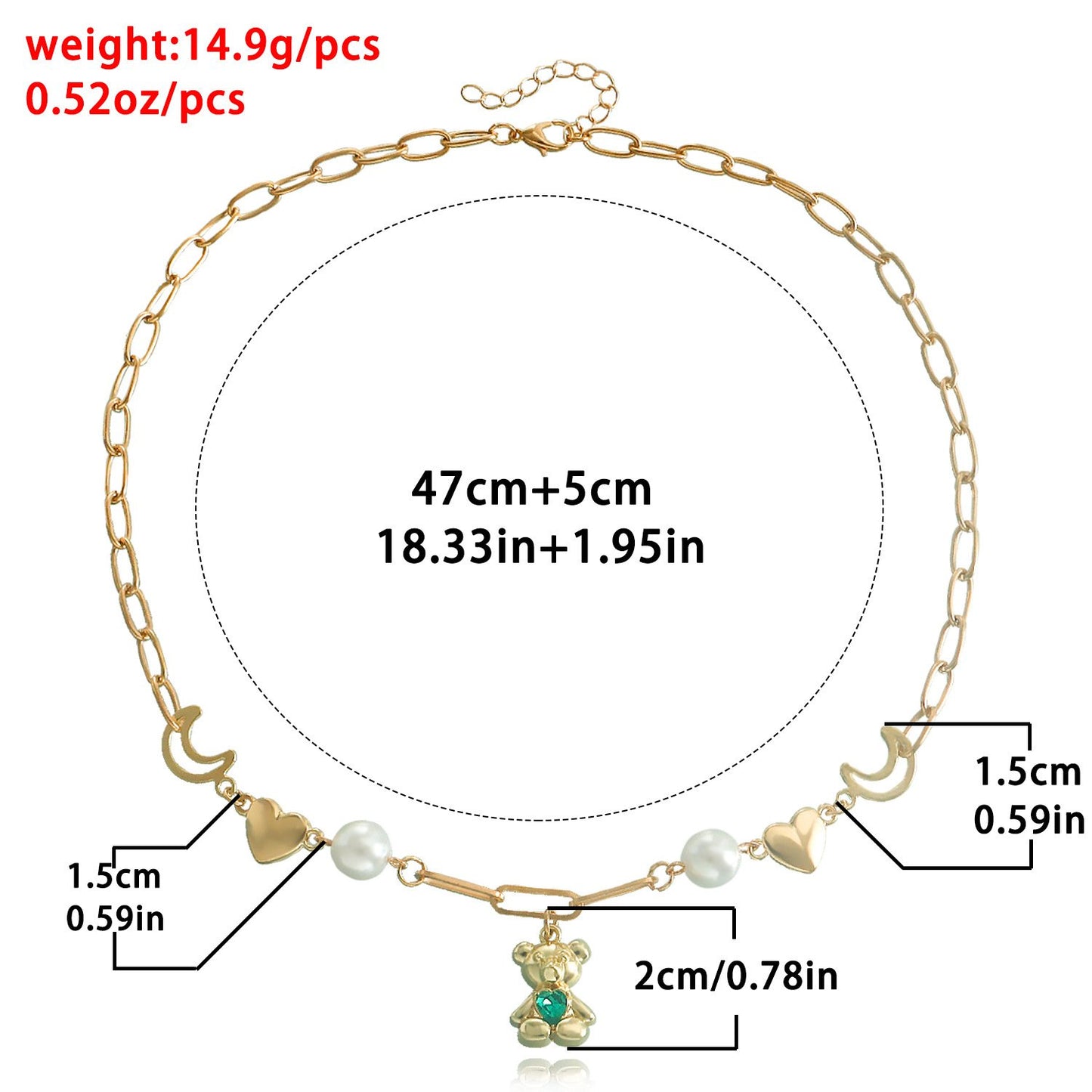Jewelry hip-hop simple and exquisite clavicle chain love crescent bear necklace female ins fashion necklace
